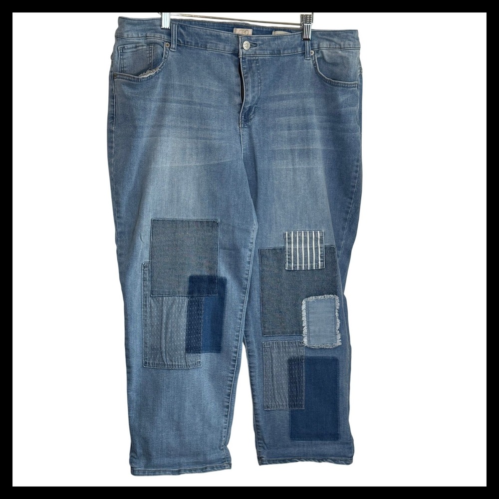 LOGO Lavish Lori Goldstein Patchwork Boyfriend Jeans Light Wash Blue 16WP Capri